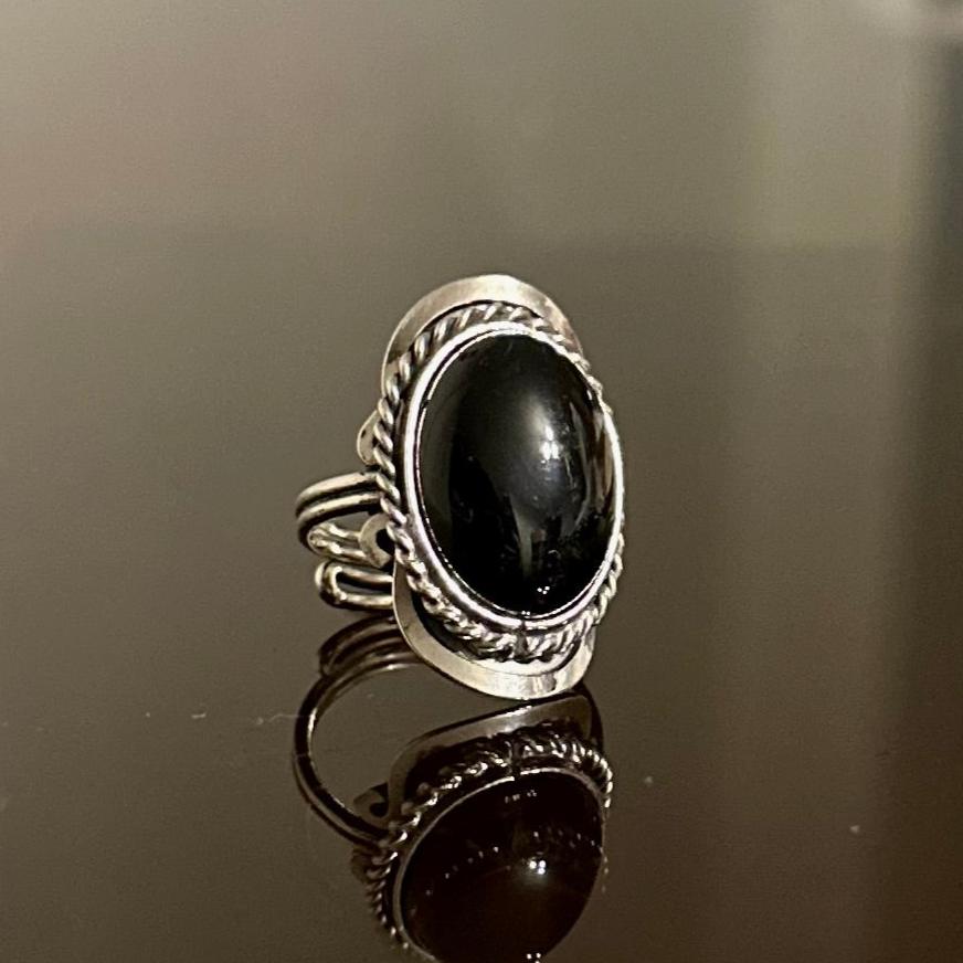 Anillo Cuarzo Natural Negro - Onyx