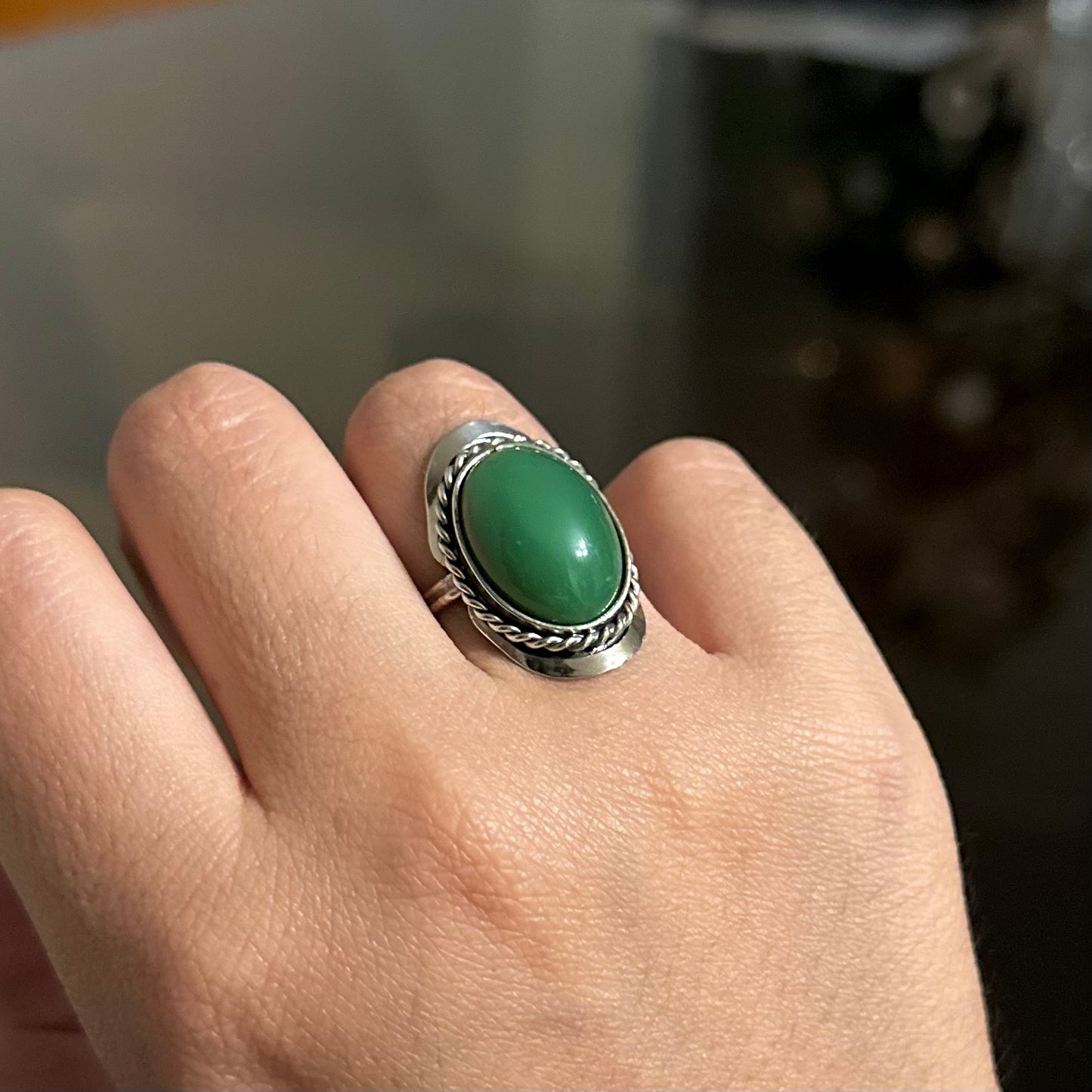 Anillo Cuarzo Natural Verde - Jade
