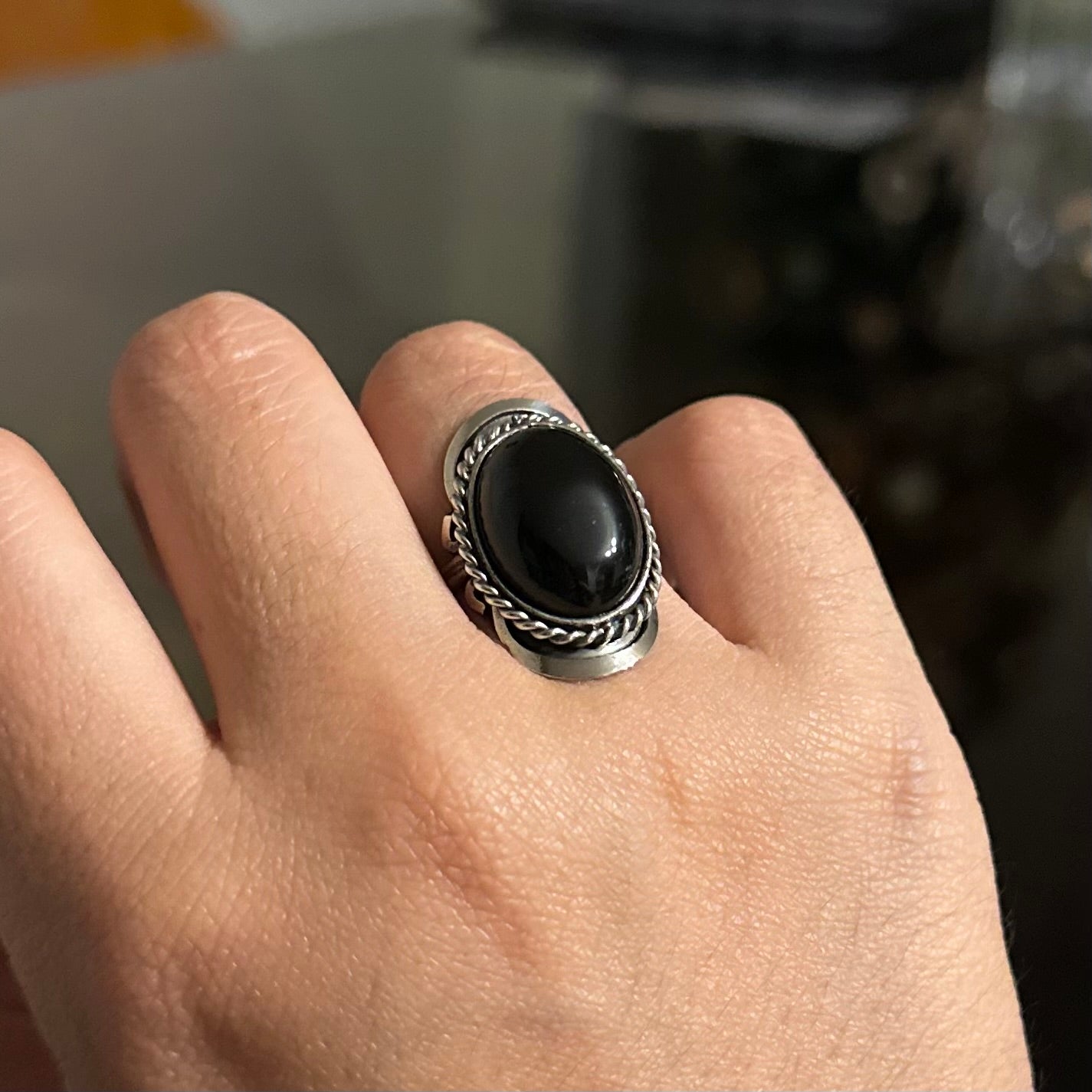 Anillo Cuarzo Natural Negro - Onyx