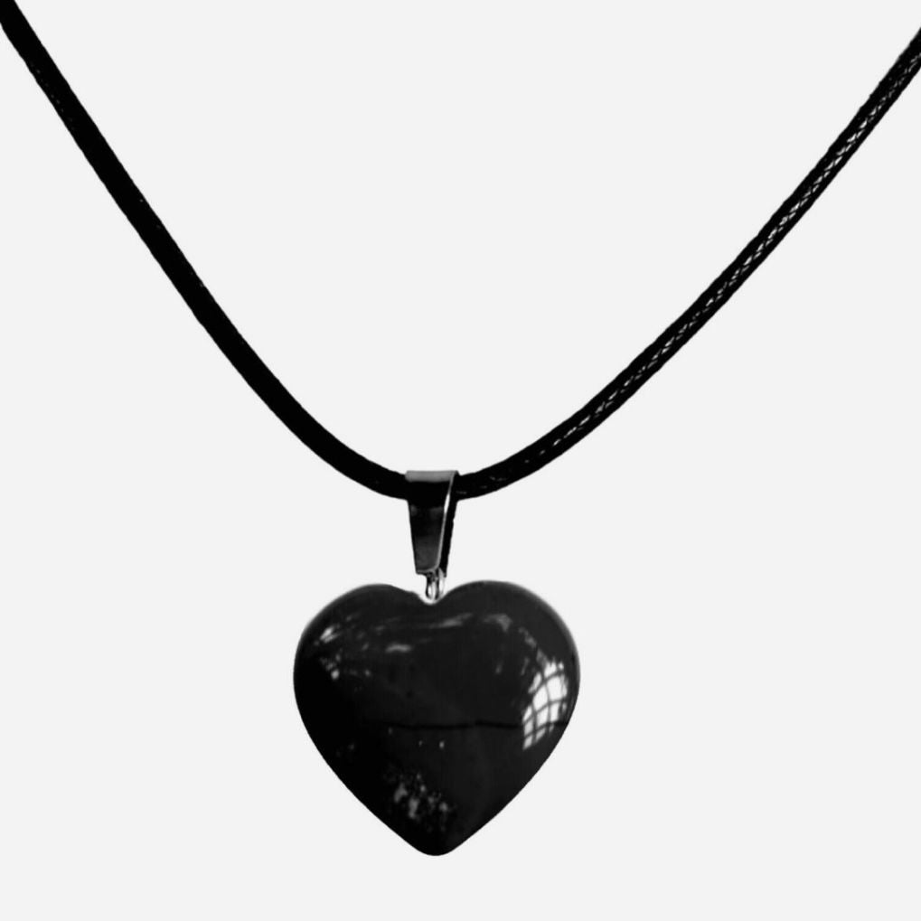 Collar Cuarzo Natural Negro - Onyx Corazón