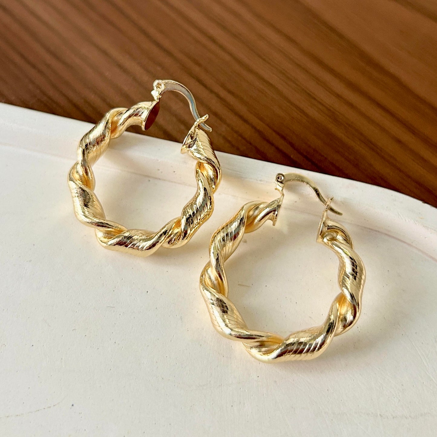 Argollas Rope en Acero Dorado