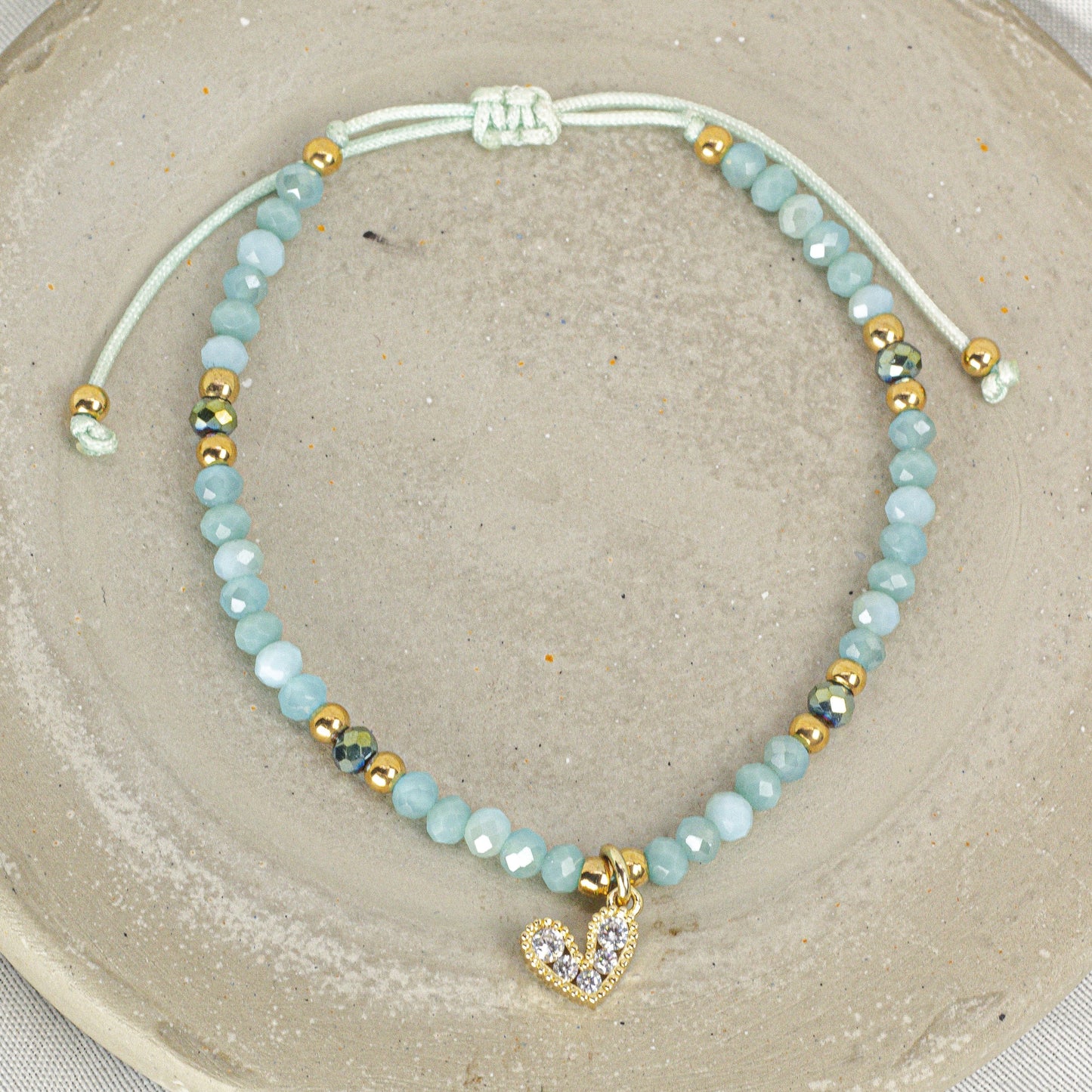 Pulsera Celeste Corazón Zircones en Acero