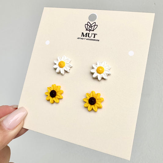 Set Aretes Margarita y Girasol