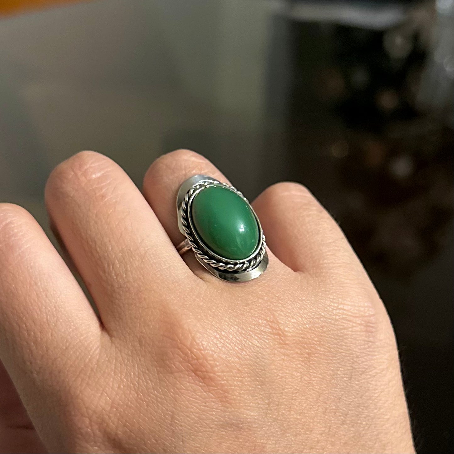 Anillo Cuarzo Natural Verde - Jade