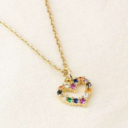 Collar Bling Rainbow Corazón en Acero Dorado